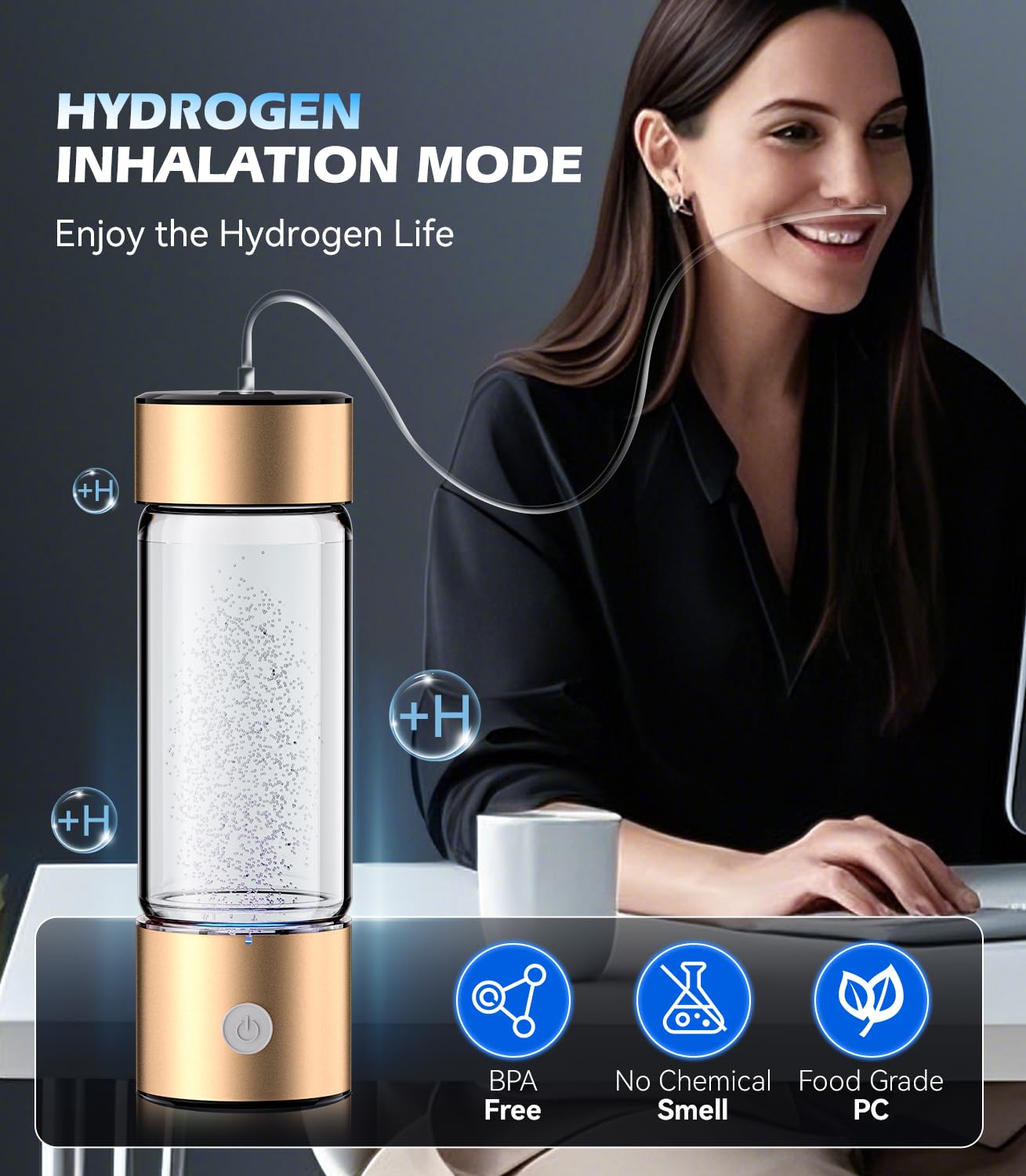 Upgrade 3-in-1 Hydrogen Water Bottle Generator - Industry TOP - 24-Hour Hydrogen Lock | 0 Chlorine & 0 Ozone | 100% Leak-Proof Seal, Hydrogen Water Bottle Generator