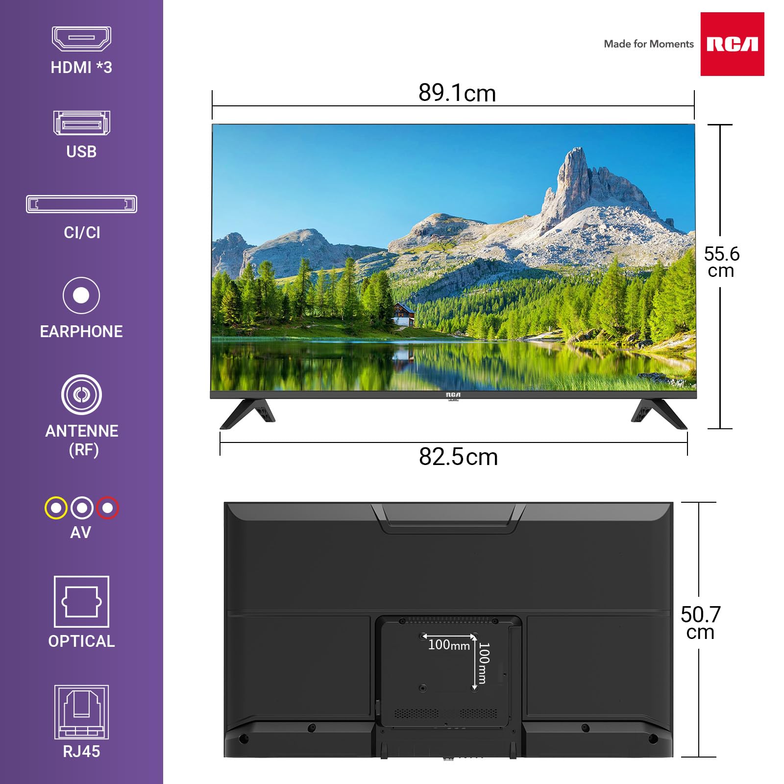 RCA RB24H2CU 24" inchFreeview HD TV DVB-T2/C/S2 Dolby Digital Audio, LED Backlighting Display, HDMI VGA PC SCART USB Travel Small TV for Motorhome and Campervan,Caravans,12 Volt