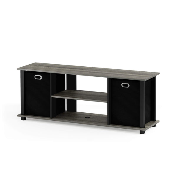 Furinno TV Entertainment Center, Wood, French Oak Grey/Black/Black, one size