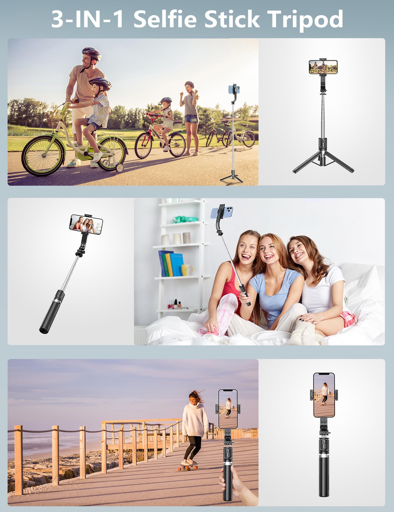 Selfie Stick Tripod with 2 Fill Lights, 45'' Extra Long Phone Tripod with Detachable Remote, Compatible with iPhone, Samsung, Smartphones