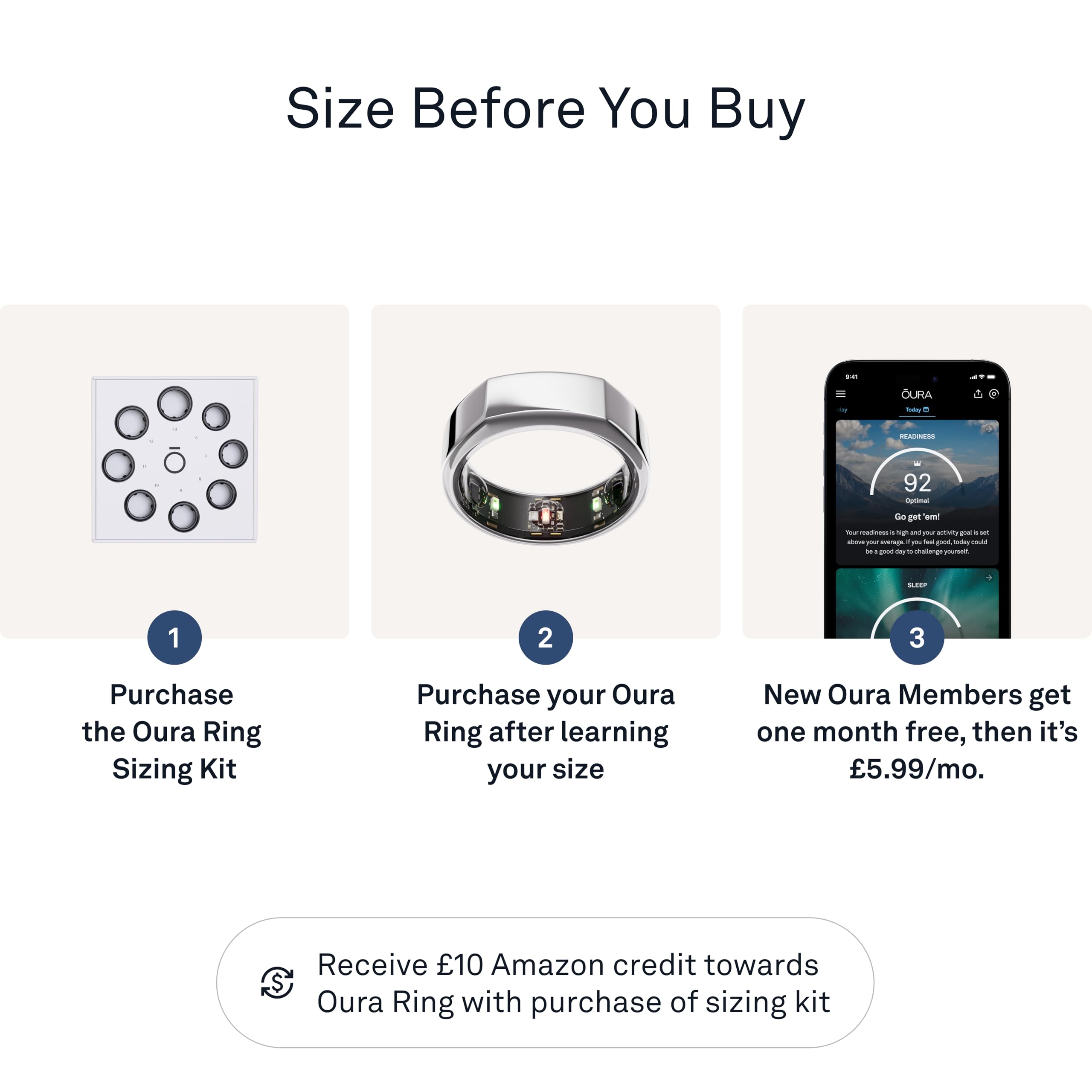 Oura Gen3 Horizon Smart Ring - Size 12, Brushed Titanium | Sleep, Heart Rate and Fitness Tracking Wearable - Up to 7 Day Battery Life - iOS/Android Compatible - Size First with Oura Sizing Kit