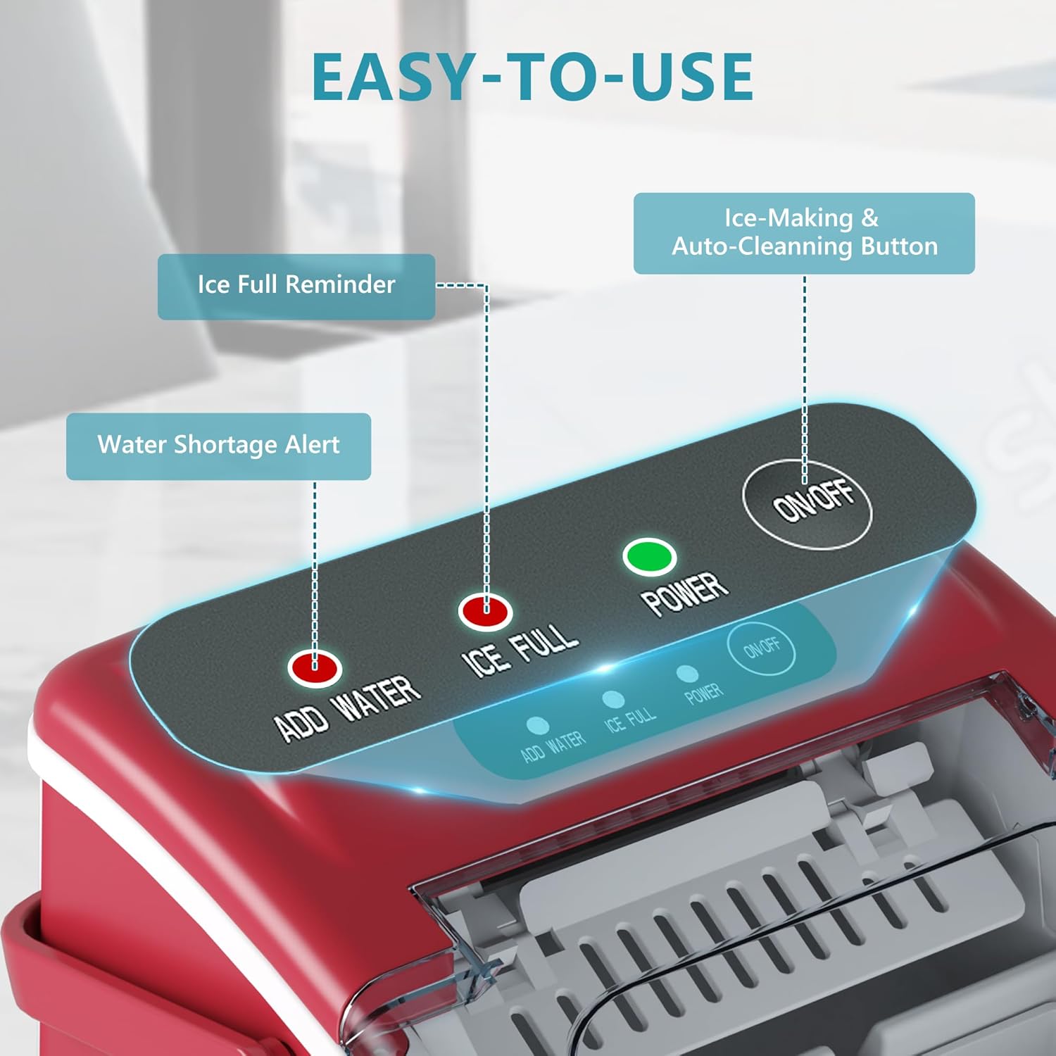 Ice Maker Machine Countertop Ice Cube Maker with Portable Handle, 9 Ice Cubes in 6 Mins, Self-Cleaning Compact Ice Maker 12 kg in 24 Hrs, with Ice Scoop and Basket for Home/Kitchen/Office/Bar