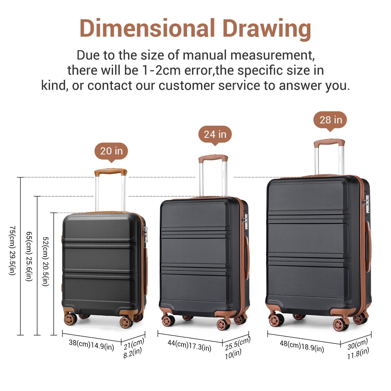 Kono Fashion Hand Luggage Lightweight ABS Hard Shell Trolley Travel Suitcase