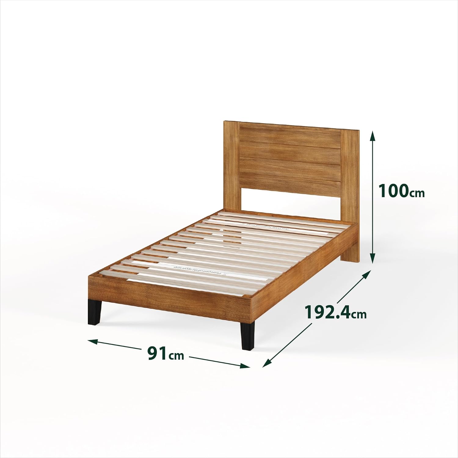 Zinus Tonja Single Bed frame - Bed 90x190 30 cm Height - Wood bed frame with Headboard - Brown