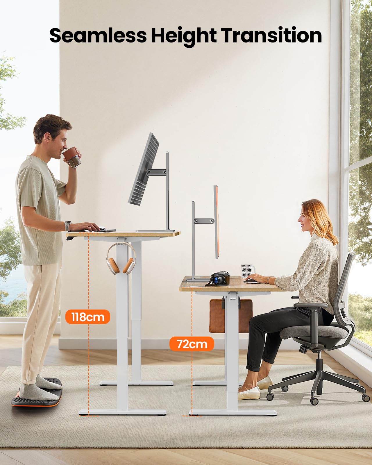ErGear Electric Standing Desk Height Adjustable 160 x 80cm, Sit Stand Desk with 4 Memory Smart Pannel, Home Office Desk with Splice Board