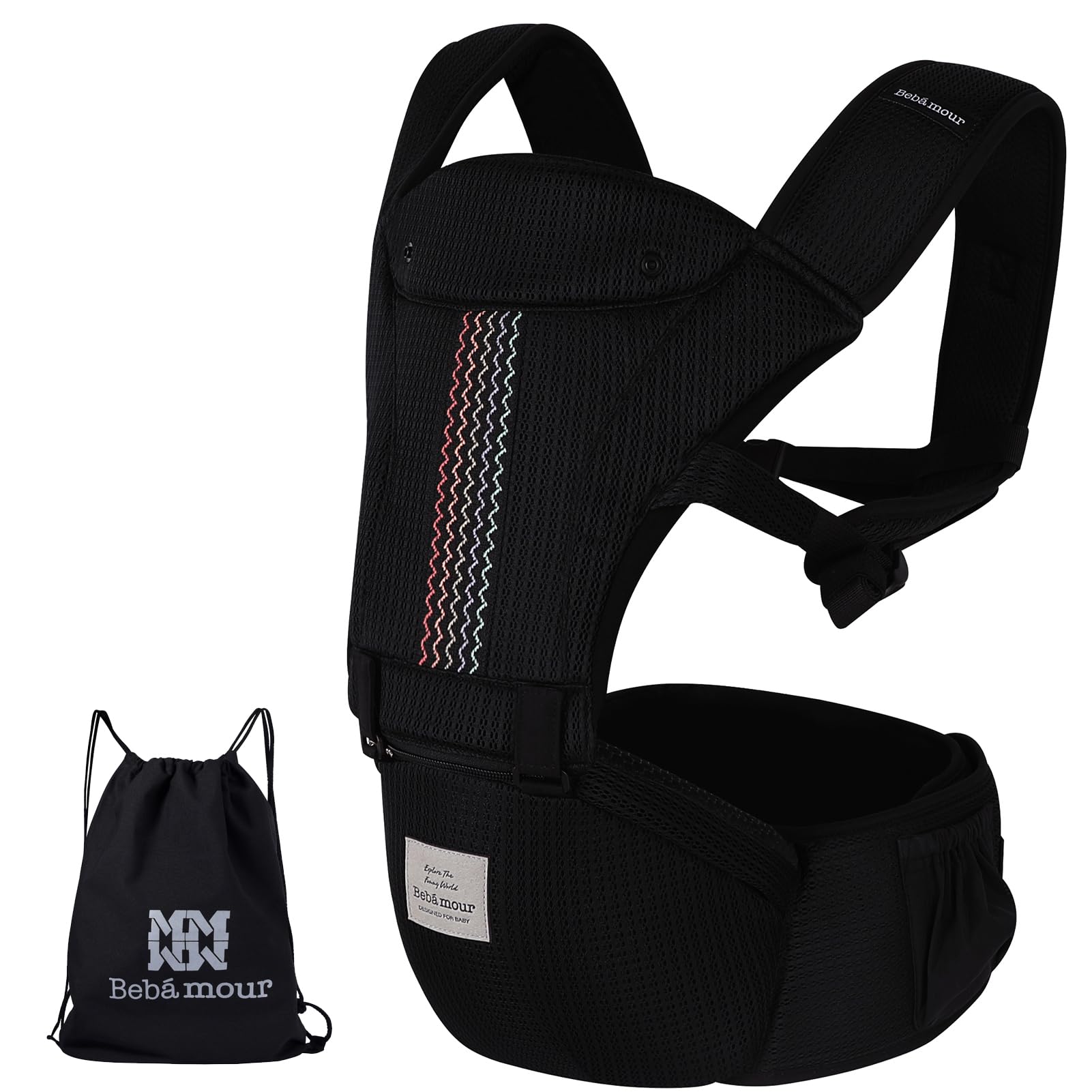 Bebamour Baby Carrier Newborn to Toddler Baby Carrier Hipseat 0-36Months with Head Hood, 3 PCS Teething Pads, Waist Extender, Grey