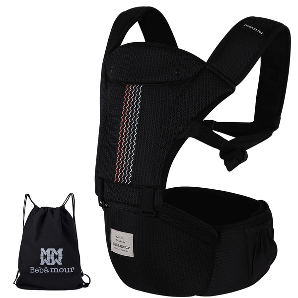 Bebamour Baby Carrier Newborn to Toddler Baby Carrier Hipseat 0-36Months with Head Hood, 3 PCS Teething Pads, Waist Extender, Grey