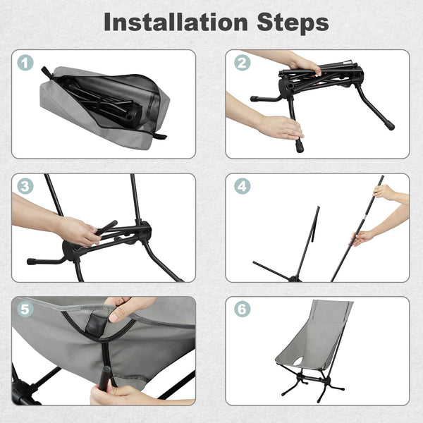 WOLTU Folding Camping Chair, Ultra Lightweight Alu Outdoor Chair, High Back, Portable Chair with Carrying Bag for Fishing, Picnic, Hiking, Heavy Duty 150kg Capacity, Black