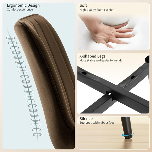 LONGTOO Set of 6 Dining Chairs with Velvet Upholstered Seat & Backrest,Stable Metal Legs,Modern Stripe Design,Champagne