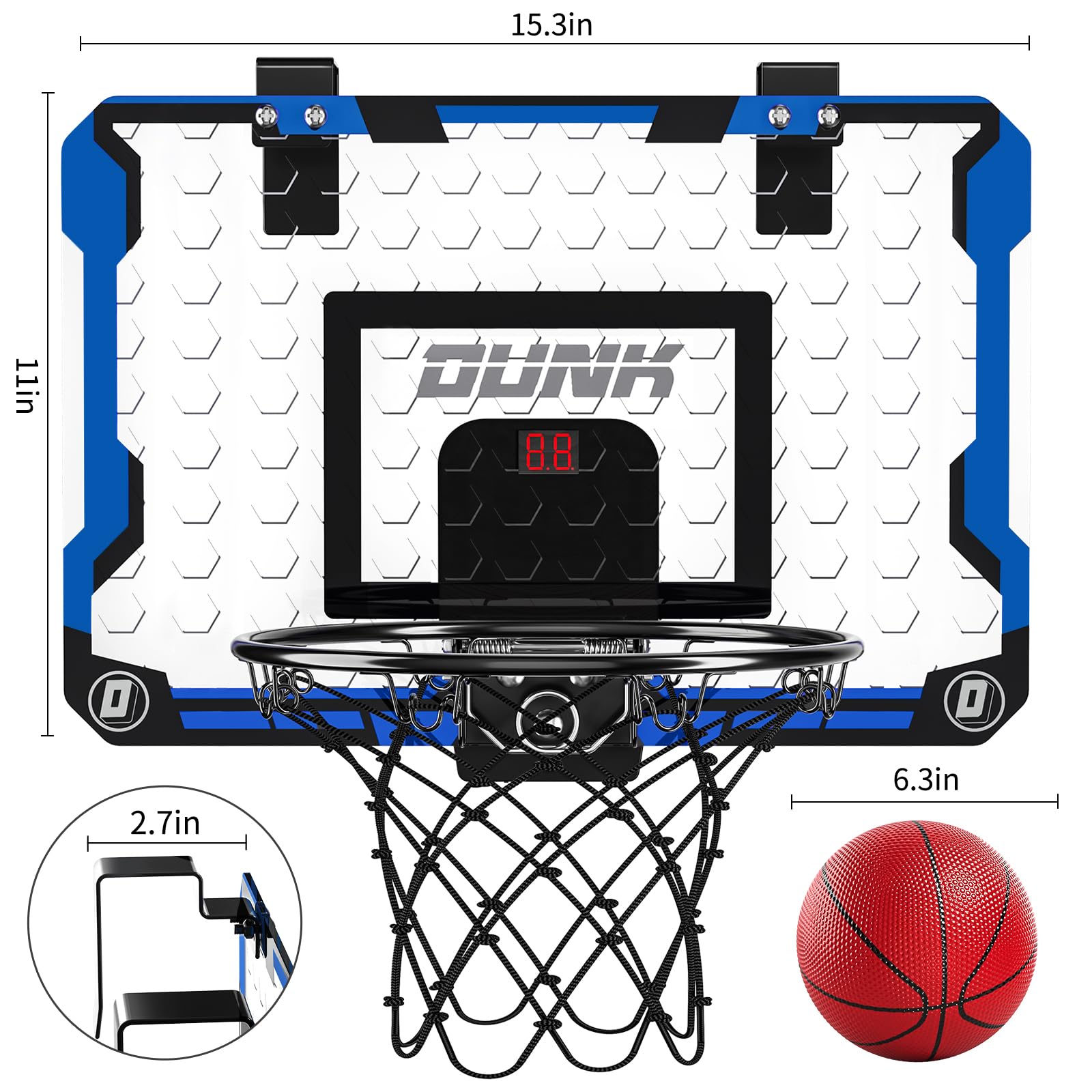 TEMI Basketball Hoop Indoor With 4 Balls, Over The Door for Kids and Adults, Toy Gift for Boys Girls Age 3-12 Years