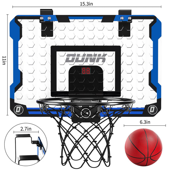TEMI Basketball Hoop Indoor With 4 Balls, Over The Door for Kids and Adults, Toy Gift for Boys Girls Age 3-12 Years