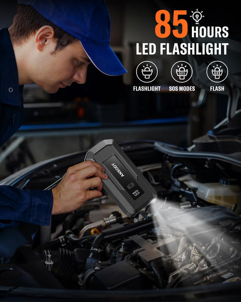 ANSODY Jump Starter Power Pack 3000A (Up to 10.0L Gas,8.0L Diesel), Car Battery Booster Jump Starter with Jump Leads, LED Flashlight, Jump Pack for 12V Vehicles Pickup SUV Motorcycle