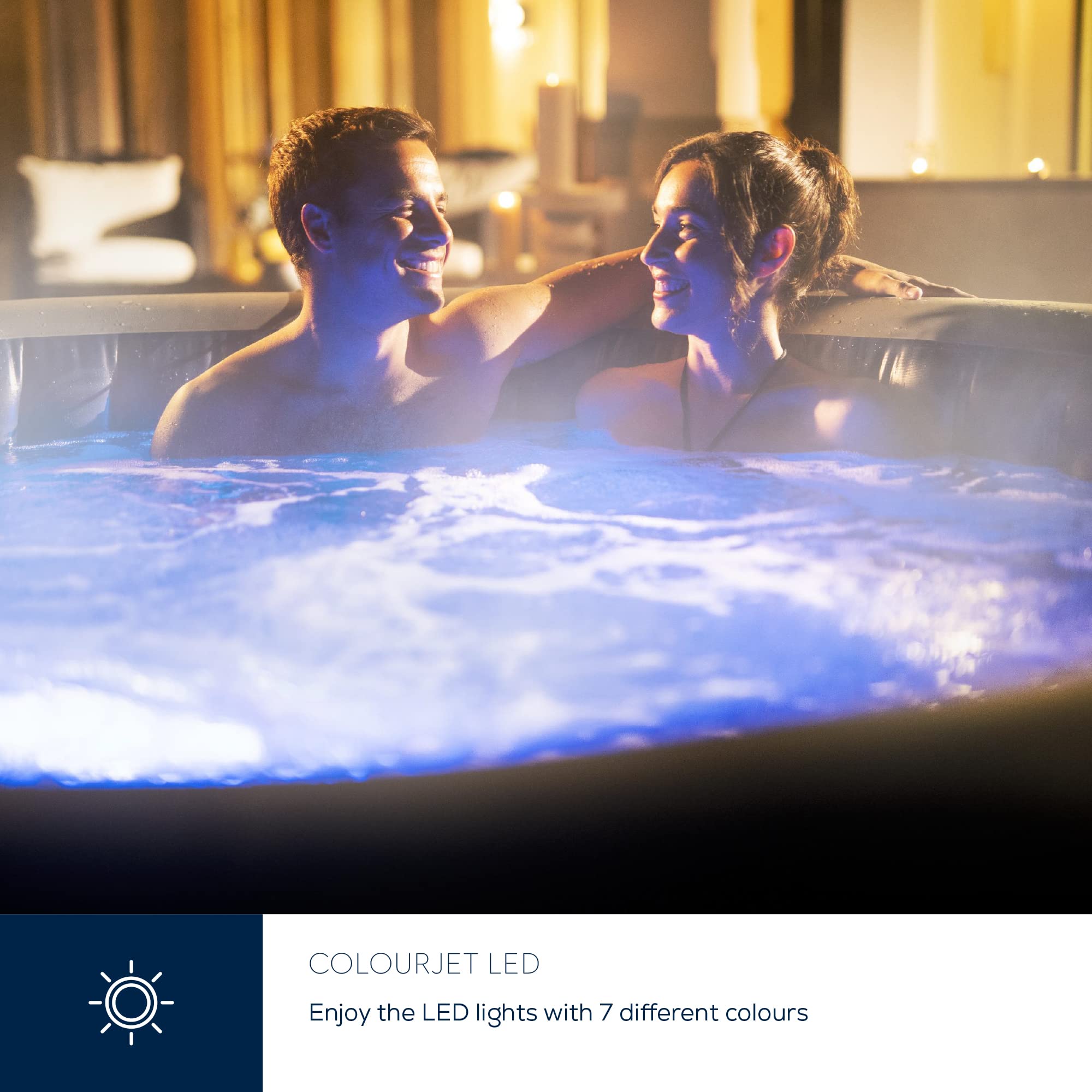 Lay-Z-Spa Santorini Pro Built in LED Light, 10 HydroJet System, Integrated Seats and Foot Massager Inflatable Hot Tub with Freeze Shield Technology, 5-7 Person, Grey