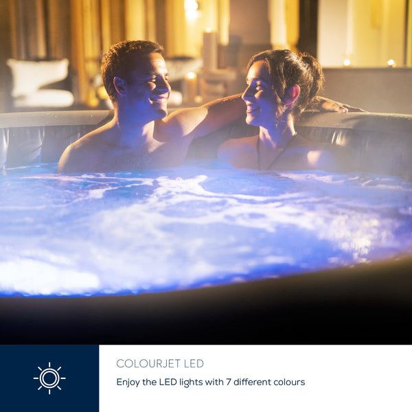 Lay-Z-Spa Santorini Pro Built in LED Light, 10 HydroJet System, Integrated Seats and Foot Massager Inflatable Hot Tub with Freeze Shield Technology, 5-7 Person, Grey