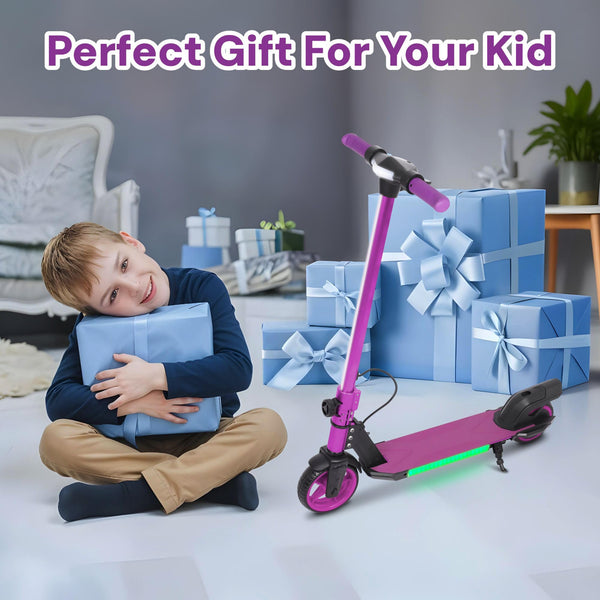 Electric Scooter Kids Foldable Mobility Scooters E Bike With RGB LED Lights For Ages 6-12 Boys Girls | 3 Speed Modes | 6-10 KM Range Dual Braking System 150W Motor Gift for Children