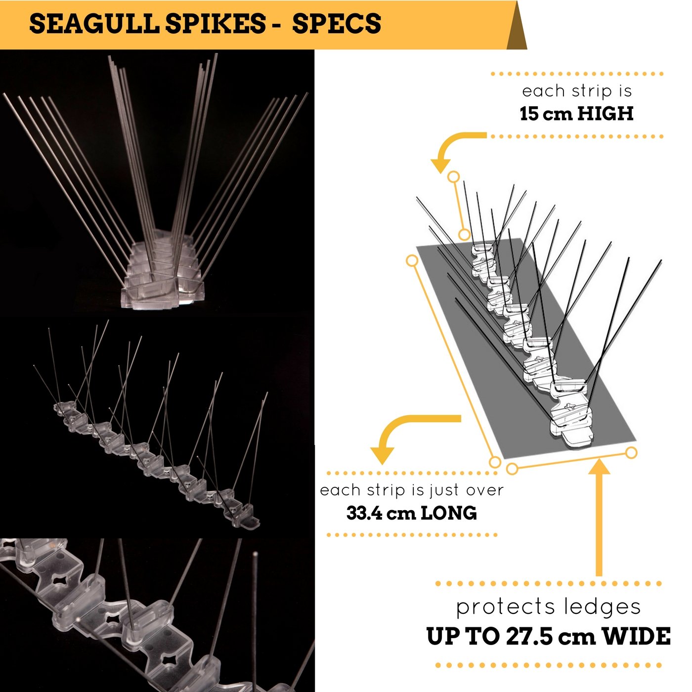 Defender Seagull Spikes Pack | 6 m | Glue | Bird Control Guide | Various Size Packs