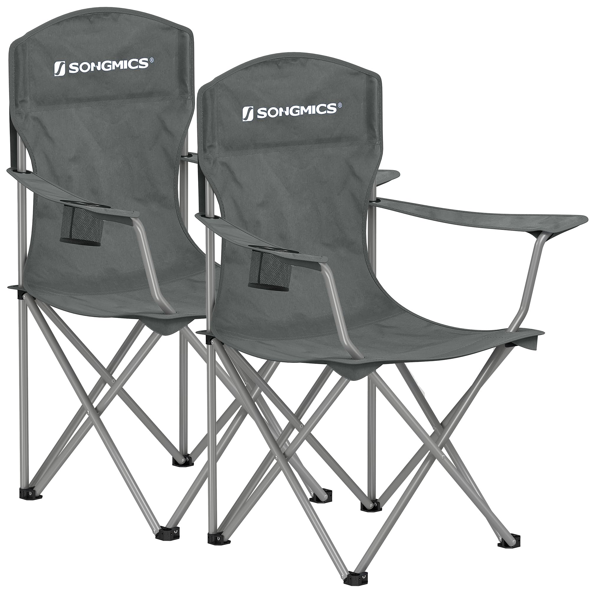 SONGMICS Set of 2 Folding Chairs, Camping Chairs, Comfortable Heavy Duty Structure, Max. Load 150 kg, with Drink Holder, Outdoor Chair