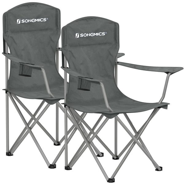 SONGMICS Set of 2 Folding Chairs, Camping Chairs, Comfortable Heavy Duty Structure, Max. Load 150 kg, with Drink Holder, Outdoor Chair