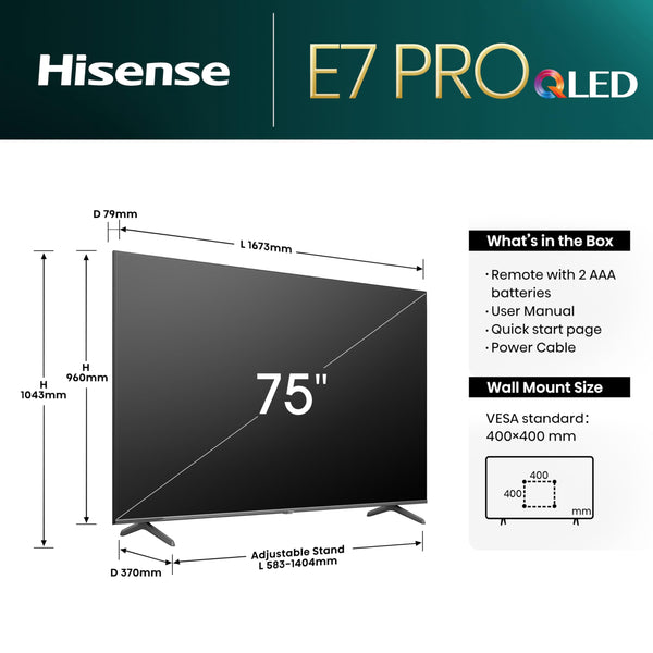 Hisense 55 Inch 4K QLED Smart TV 55E77NQTUK - Quantum Dot Colour, 4K AI Processor, Dolby Vision Atmos, Smooth Motion, Sports Mode, Vidaa OS with Freely, Youtube, Netflix and Disney+ (2024 Model)