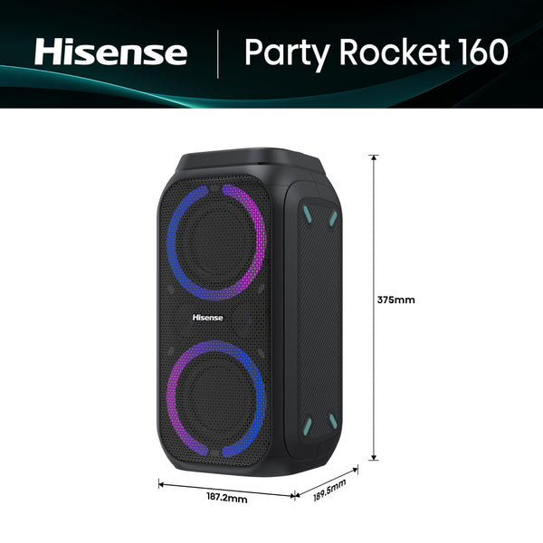 Hisense PARTY STORM, 300W Max Audio Power,15 Hrs long playtime,Karaoke Mode,Lighting effects, Wireless charge the phone, IPX4 Waterproof, Bluetooth 5.0