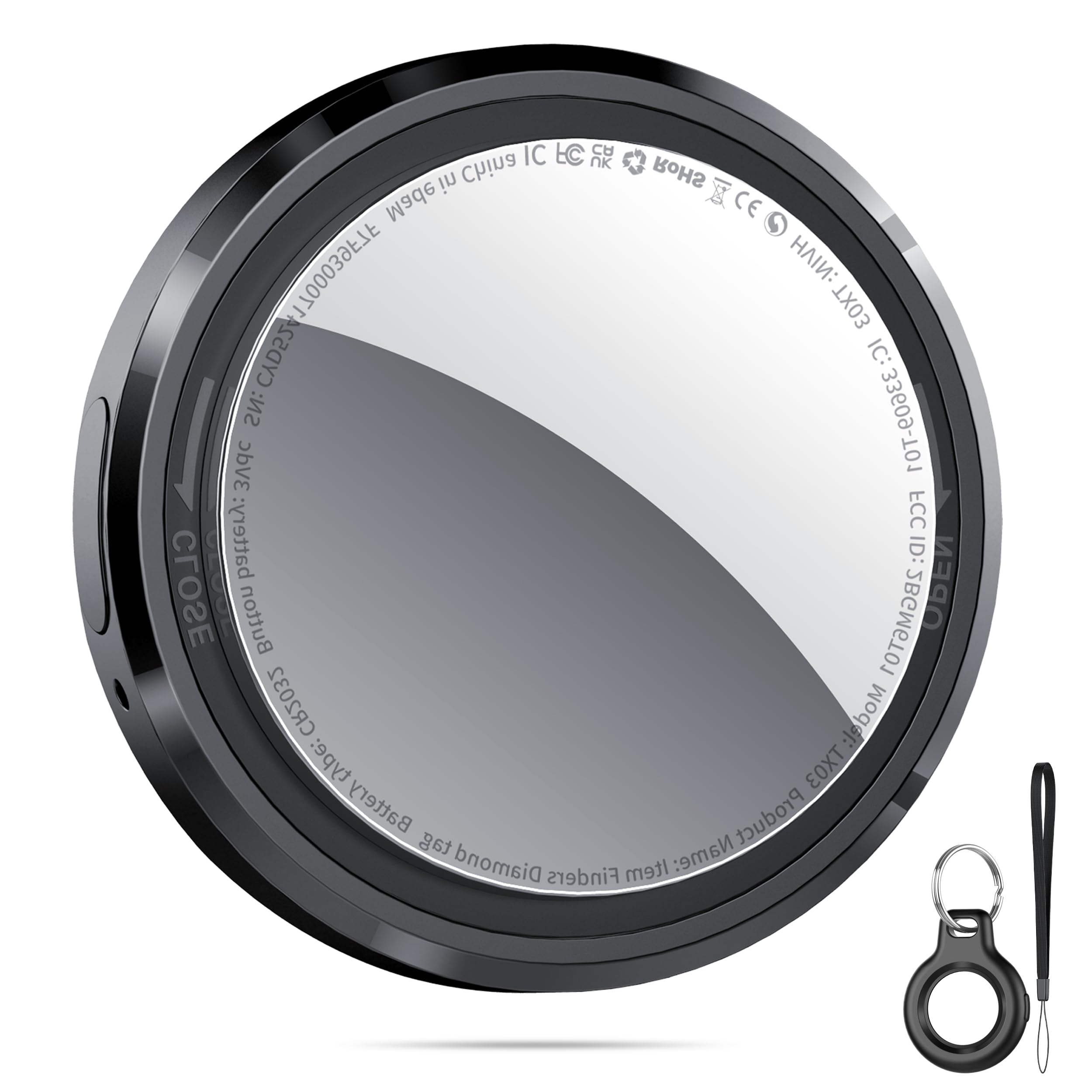 QCOQ Air Tracker Tag-1 Pack, Black | Smart Bluetooth Tag Compatible with Apple Find My (iOS Only), Item Locator with Protective Case/Keychain/Lanyard for Keys/Luggages/Wallets, Replaceable Battery