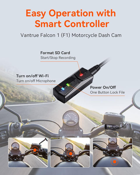 VANTRUE F1 Motorcycle Camera 4K Front and Rear 5GHz WiFi GPS HDR Waterproof, Dual Motorbike Motorcycle Dash Cam Dustproof, Motorbike Camera Dual Lens 160 Wide Anlge, 24H Parking Mode, 512GB Max