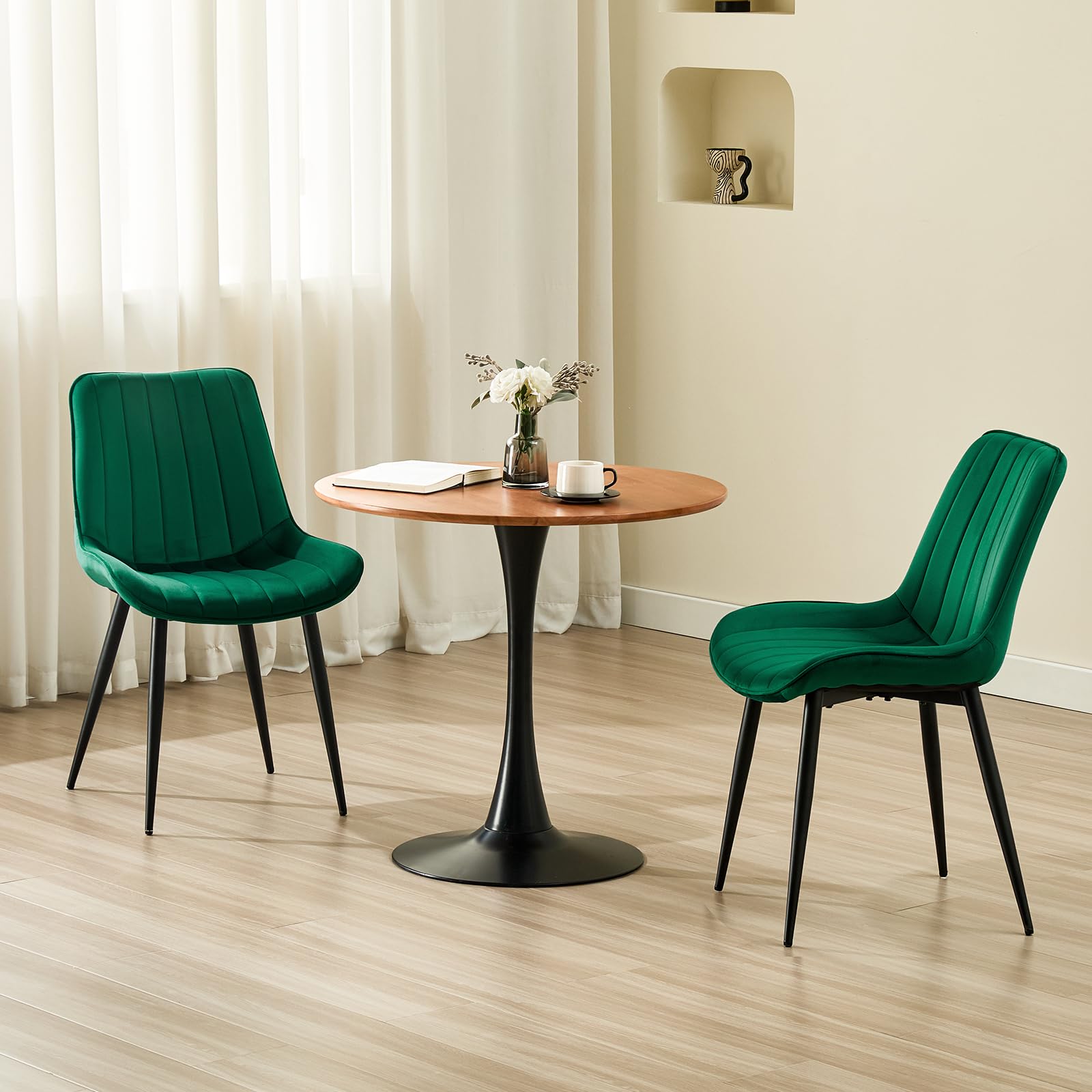 LONGTOO Set of 6 Dining Chairs with Velvet Upholstered Seat & Backrest,Stable Metal Legs,Modern Stripe Design,Champagne