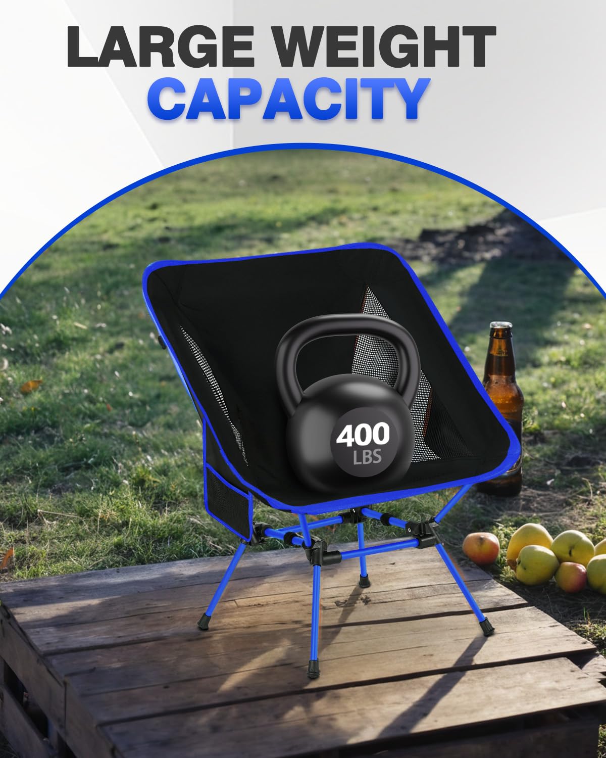 Evolpor Lightweight Folding Camping Chair with Storage Pocket & Carry Bag, High Weight Capacity, Portable for Camping, Hiking, Fishing – Great Gift for Dad, Blue