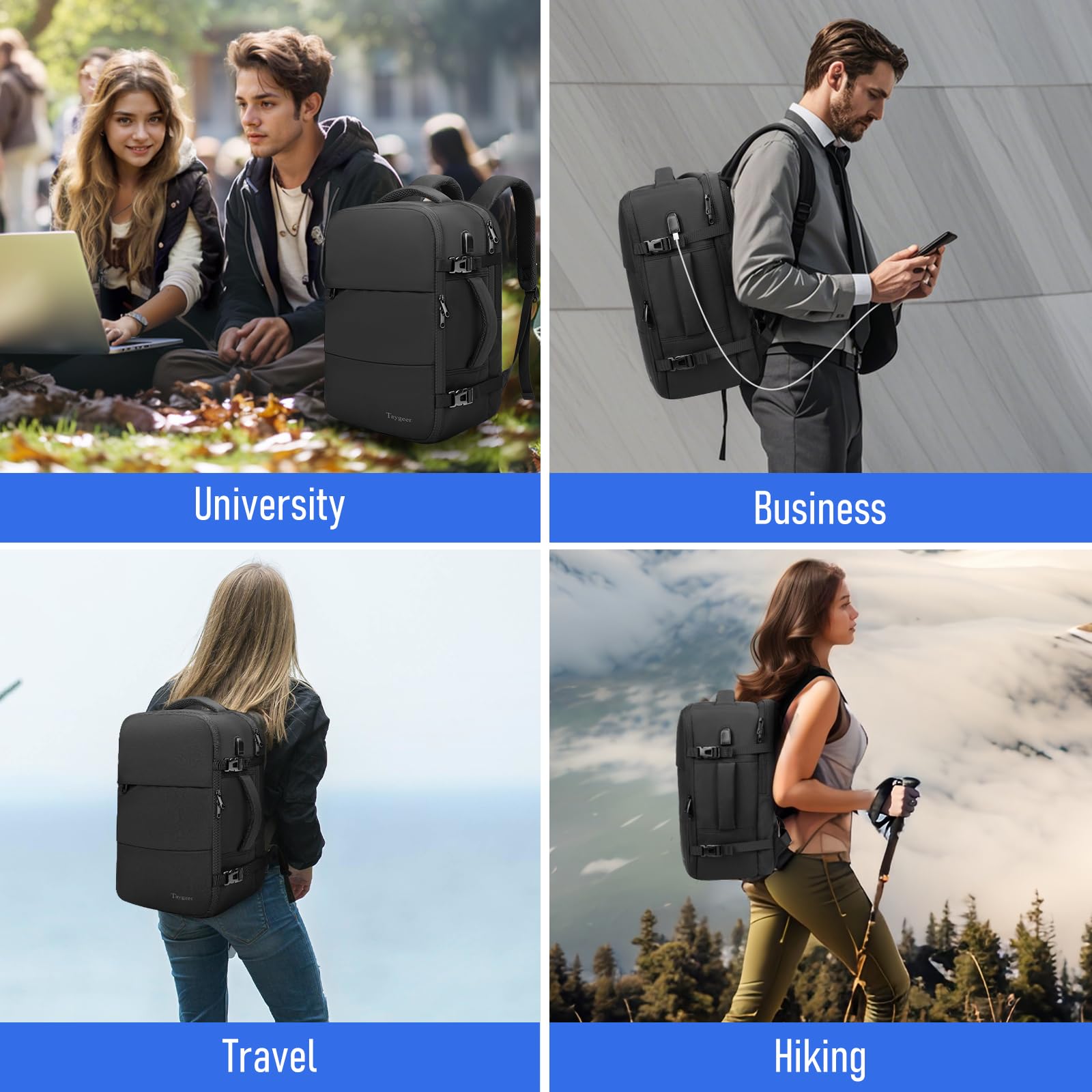 Taygeer Easyjet Cabin Bag 45x36x20 Underseat, Travel Backpack Women, Carry On Backpacks for Airplane, Luggage Rucksack for Plane, Hand Luggage Bag, Laptop Rucksack with Separate Shoe Pouch, Pink