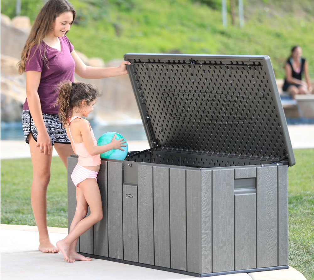 LIFETIME Plastic Wood Grain Textured Storage Box Desert Sand/Grey, 151x72x69 cm