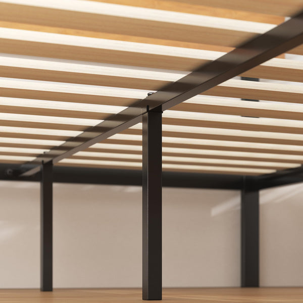 Zinus Olivia Single Bed frame - Bed 90x190 cm - 36 cm Height - Metal and Wood Platform Bed frame - Natural Brown and Black