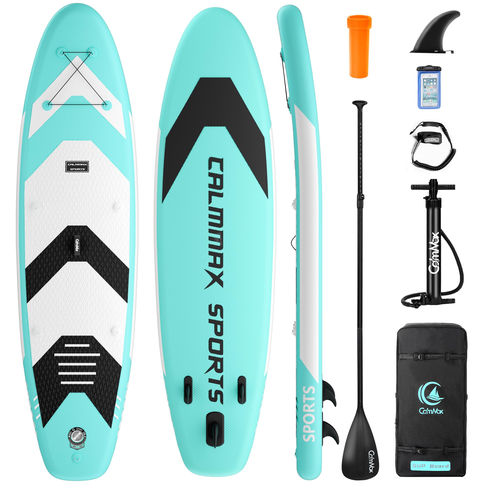 CalmMax Inflatable Stand Up Paddle Board 10'6"×32"×6" SUP Package with Non-Slip Deck, Pump, Paddle, Leash, Waterproof Backpack for Youth & Adult