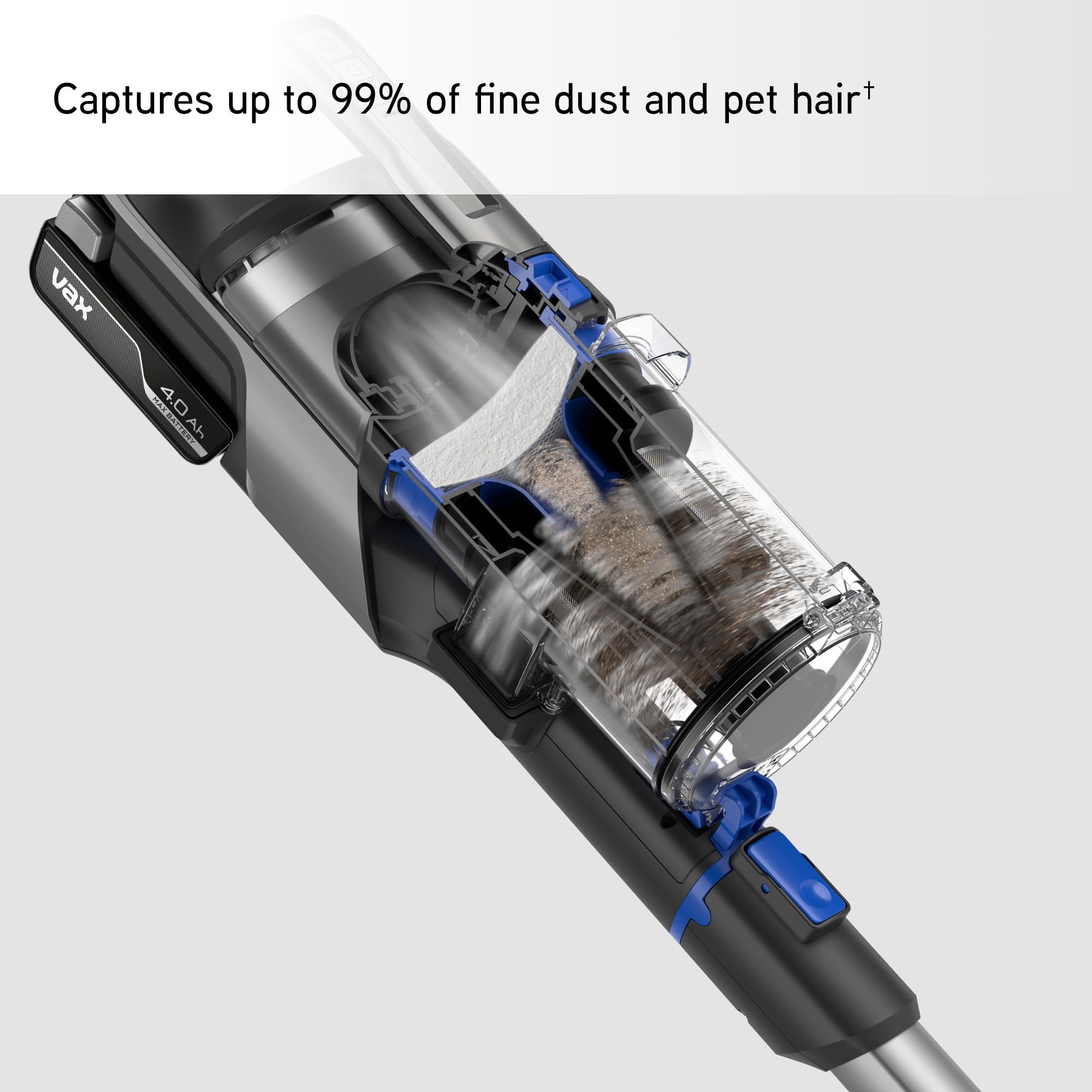 Vax Pace Plus Cordless Vacuum Cleaner, Lightweight 3.1kg, 40 Minute Runtime, Boost Mode, Captures up to 99% of Particles, Crevice & Stair Tools, CLSV-PAKA, Blue