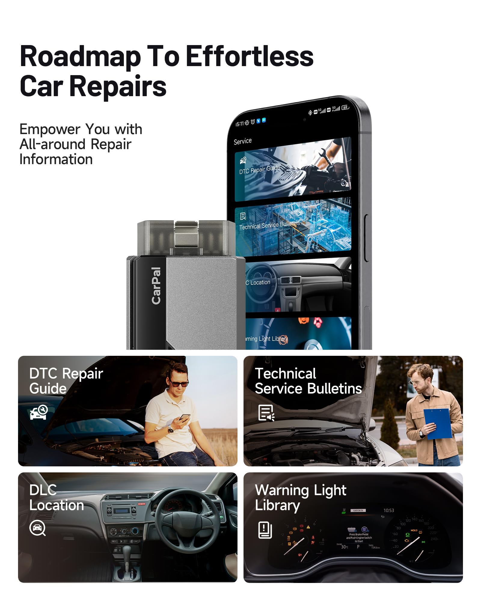 TOPDON CarPal-A OBD2 Code Reader Bluetooth, All System OBD2 Scanner for iOS & Android, Vehicle Health Check, 6 Maintenance Services, Smog Check, Repair Guide, 1 Year Free Update