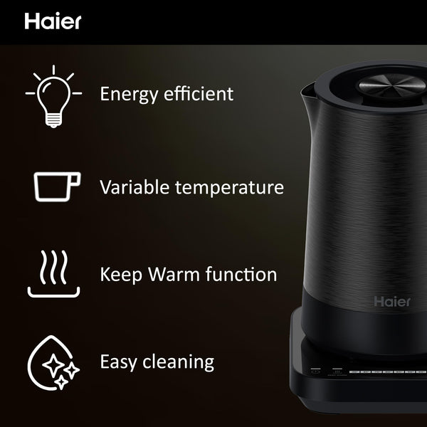 Haier Kettle, I-Master Series 5, 7 Temperature Settings, Keep Warm Function, Stainless Steel, hOn App, 3000W, Black [HKE5A]