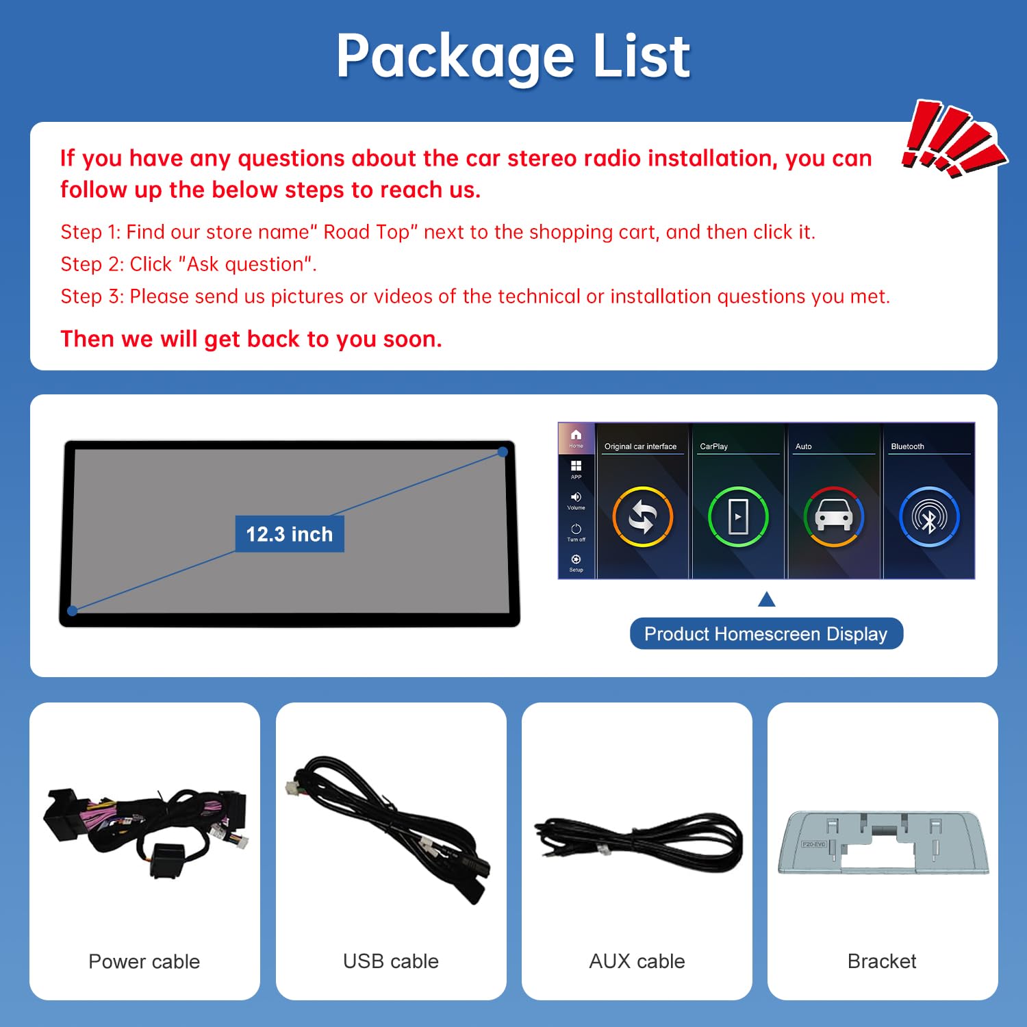 Road Top 12.3 Inch Ultra-Narrow Carplay Touchscreen for BMW 3 & 4 Series F30/F31/F32/F33/F34/F35/F36 2012-2015 Year, Car Stereo Multimedia Radio Receiver, Support Wireless Android Auto, Mirrorlink