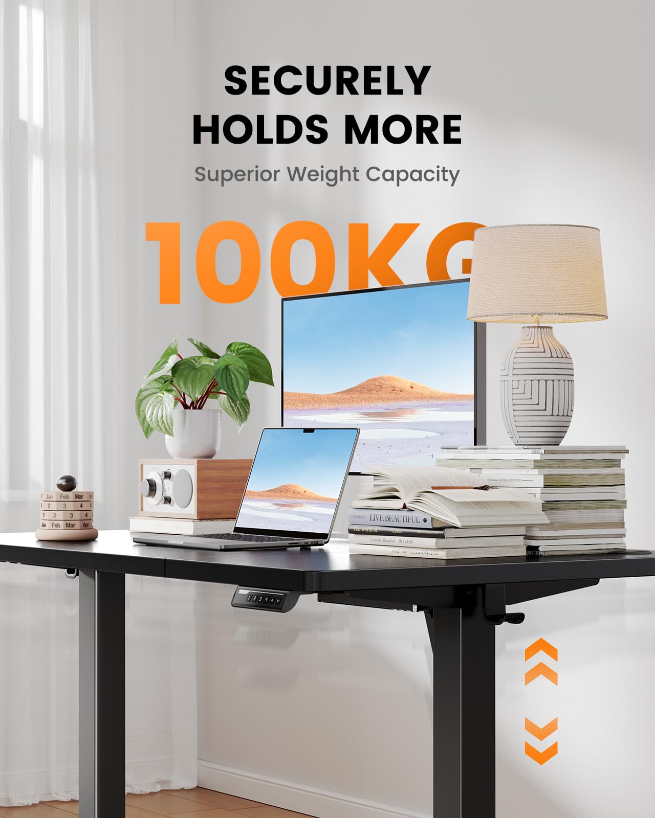 ErGear Electric Standing Desk-160 x 80 cm-100kg Load Capacity Height Adjustable Desk with Advanced Brushless Motor, Quiet Operation, Sturdy Metal Frame,Four-part Tabletop