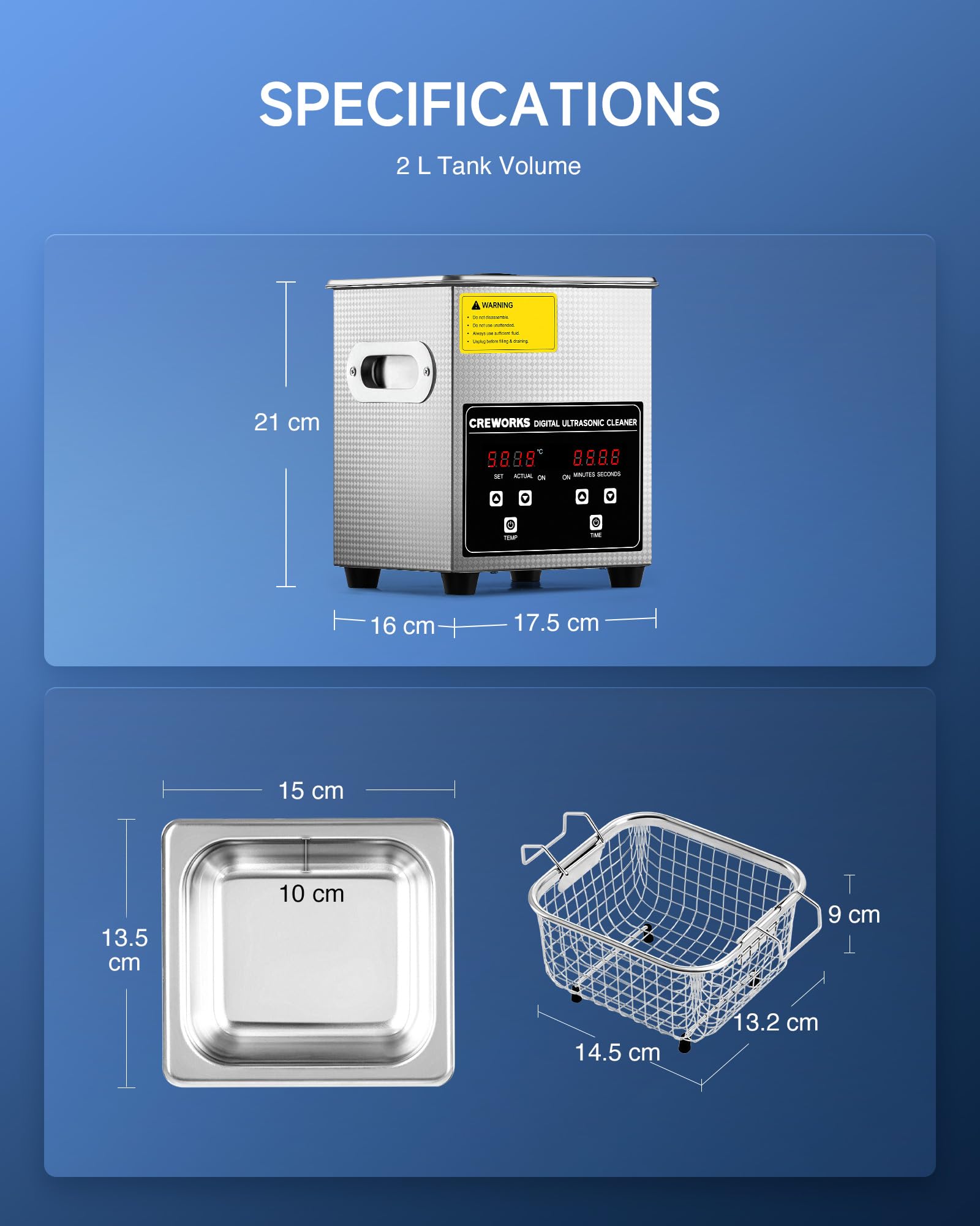 CREWORKS 6L Digital Ultrasonic Cleaner, 1.6 gal. Ultrasonic Cleaning Machine with Degas & Gentle Modes, 180W Professional Ultrasound Cleaner with 300W Heater and Timer for Glasses
