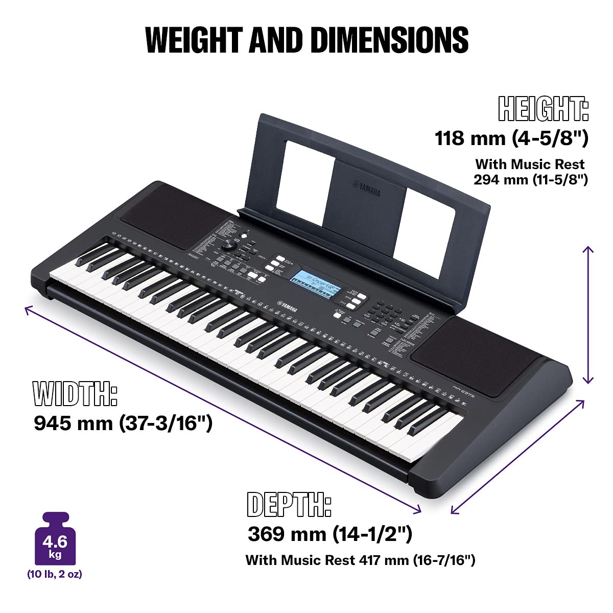 Yamaha PSR-E383 Portable Keyboard for Beginners, 650 Authentic Instrument Voices and Touch-Sensitive Keys with 48-Note Polyphony, Includes 2 Online Lessons with Yamaha Music School Teacher