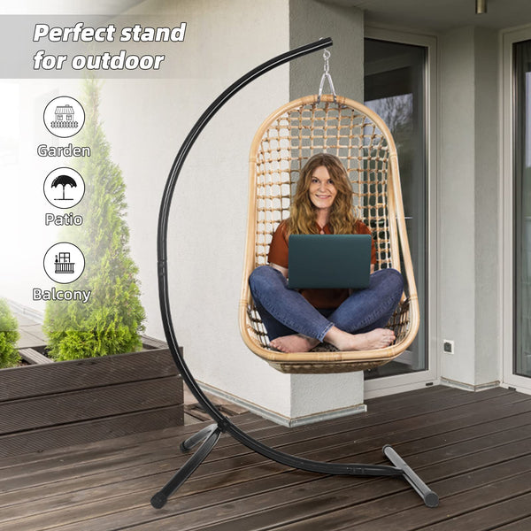 GOUTIME Hammock Chair Stand Only, C Stand for Indoor Outdoor Hanging Egg Swing Chair, Max Load 350 LBS?158KG?,hammock stand c shape,Rattan Swing Seats