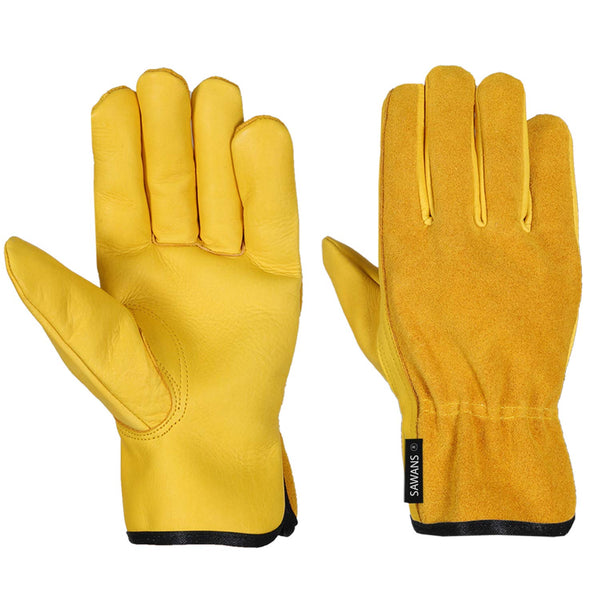 SAWANS Leather Working Gloves Work Gardening Gloves Thorn Proof Garden Building Heavy Duty Utility Gripper Men Women Breathable and Flexible Construction