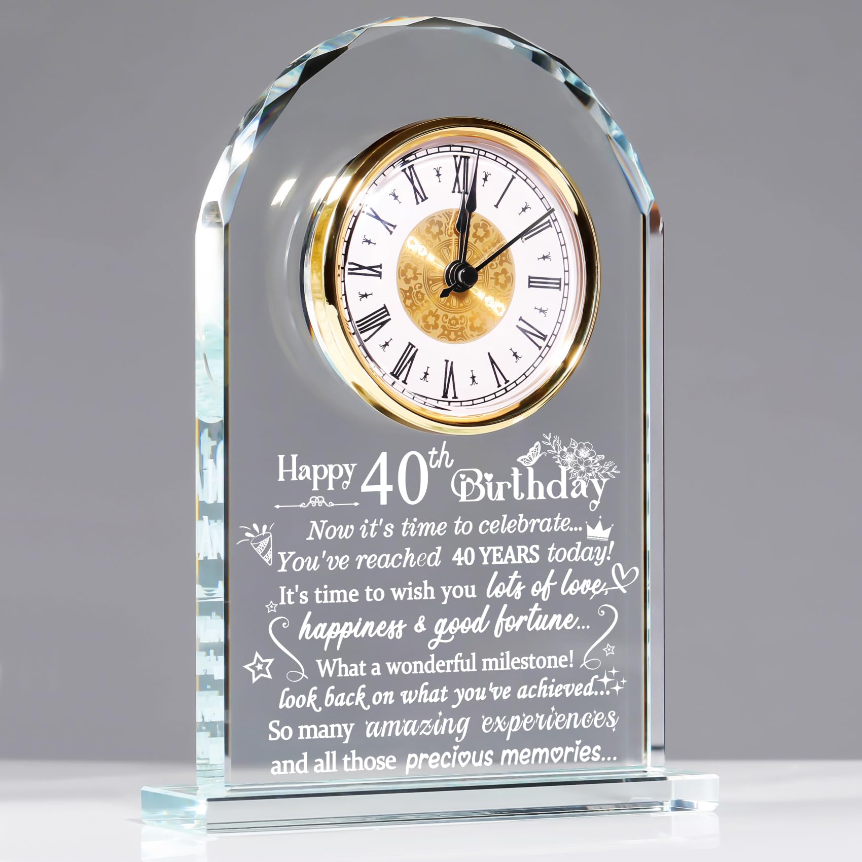 Happy 40th Birthday Quartz Clock Gifts for Women Men, Glass Birthday Keepsake for 40 Years Old Ladies, Birthday Presents for Friends Turning 40 Years