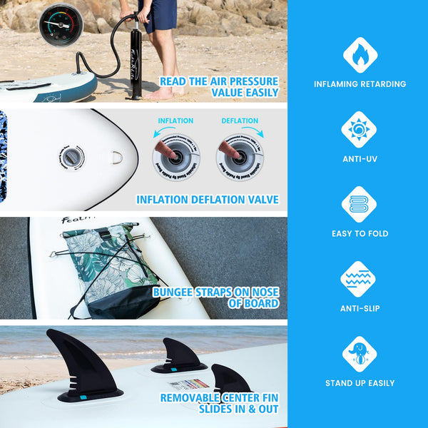 FunWater Inflatable Stand Up Paddle Board with Accessories,SUP Paddle Board Ultra-Light Includes ISUP,Adjustable Paddle,Pump,Dry Bag,Fin,Leash,Paddle Boards 11 FT for Youths and Adults