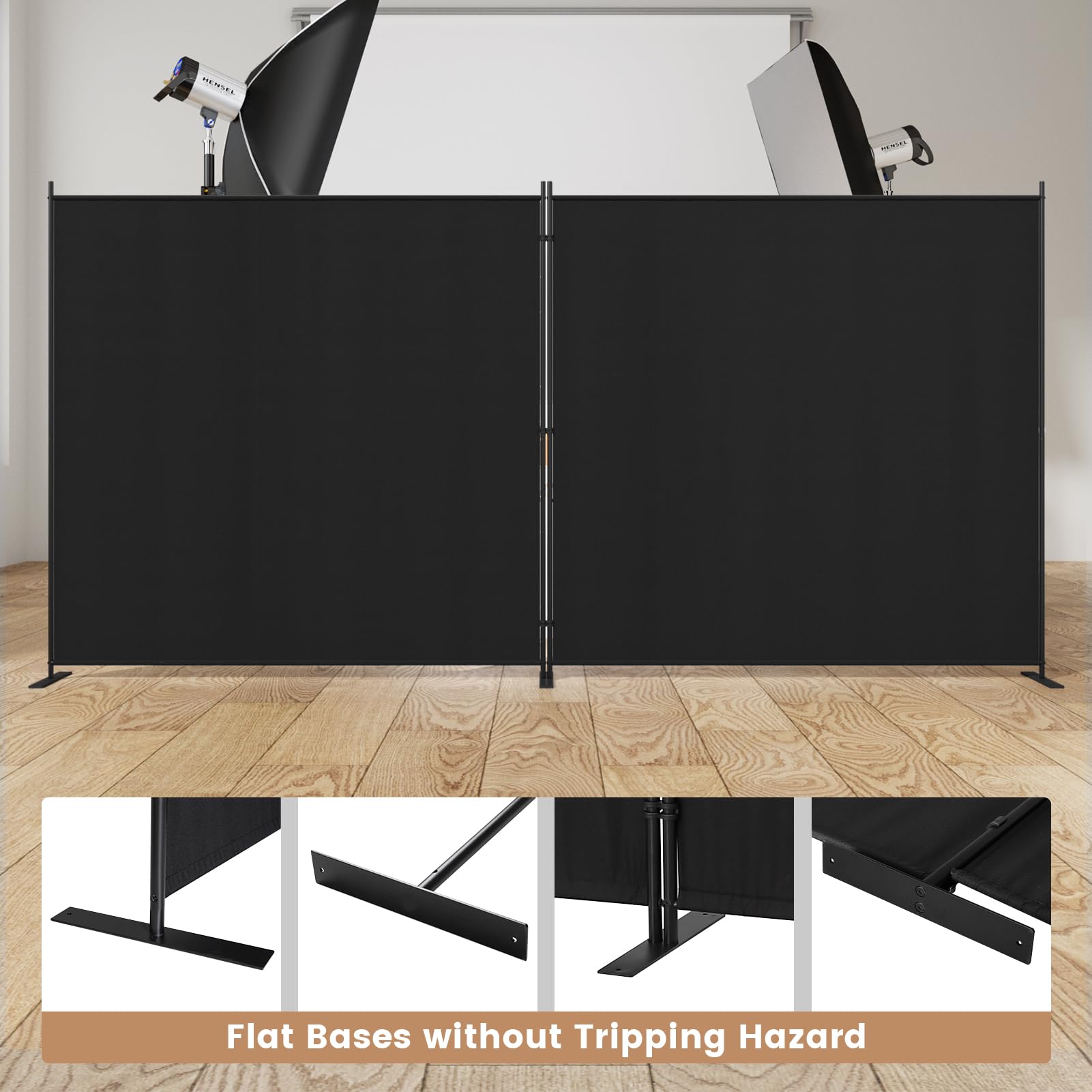 C-Hopetree 6 Panels Room Divider, 180cm Tall Indoor Folding Privacy Screen, Portable Partition Separator, Freestanding Separation Temporary Wall for Office, Bedroom, 304cm W X 180cm H, Black