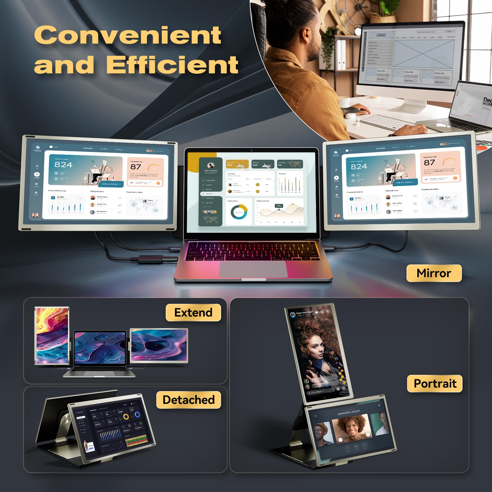 Teamgee 15.6” Laptop Screen Extender, 1080P FHD IPS Portable Monitor Compatible with 13”-17”Laptops, Slim Bezel-less Screen Extender with Detachable, Plug-Play for Mac, Windows, Android & Chrome