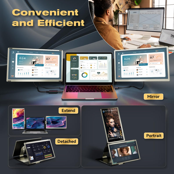 Teamgee 15.6” Laptop Screen Extender, 1080P FHD IPS Portable Monitor Compatible with 13”-17”Laptops, Slim Bezel-less Screen Extender with Detachable, Plug-Play for Mac, Windows, Android & Chrome
