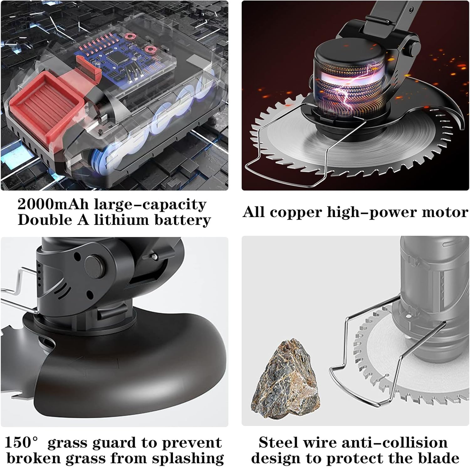 SMILOVII 24V Cordless Strimmer, Telescopic Lightweight Grass Trimmer with 6xMetal Blades & 10xPlastic Blades, 2 x 2000mAh Battery, Electric Garden Strimmer Grass Cutter for Lawn Edger Pruning Weed