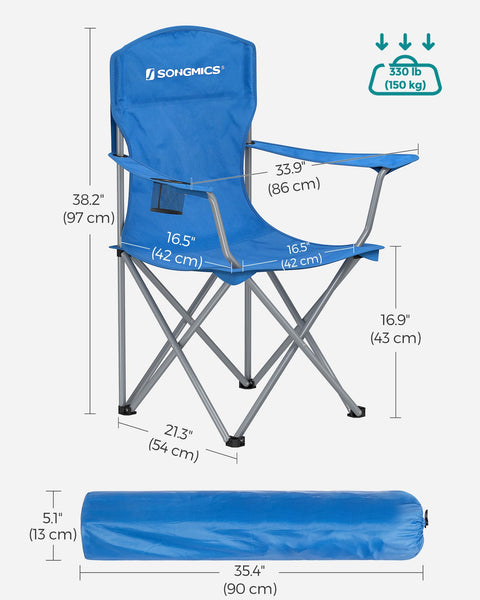 SONGMICS Set of 2 Folding Chairs, Camping Chairs, Comfortable Heavy Duty Structure, Max. Load 150 kg, with Drink Holder, Outdoor Chair