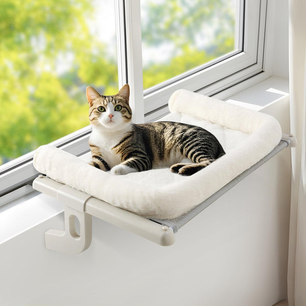 GUUSII HOME Cat Hammock Window Perch Seat Kitten Hanging Bed Windowsill for Indoor Large Pet Shelf Sturdy Kitty Lounger Washable Cushion Easy to