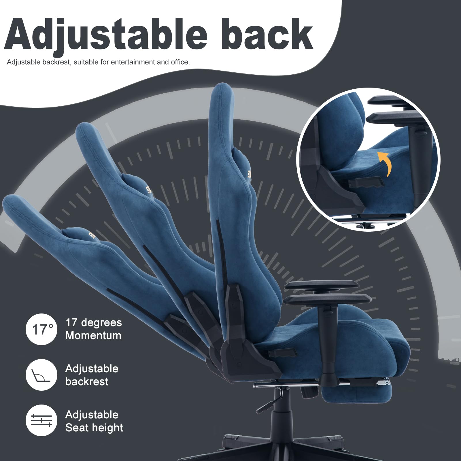 Symino Gaming Chair, Computer Chair with Footrest, Headrest and Lumbar Support, Ergonomic PC Chair, Height Adjustable Rotating Task Chairs, Blue